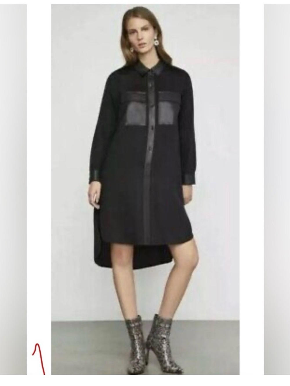 BCBGMAXAZRIA Black Long Sleeve Dress Faux Leather